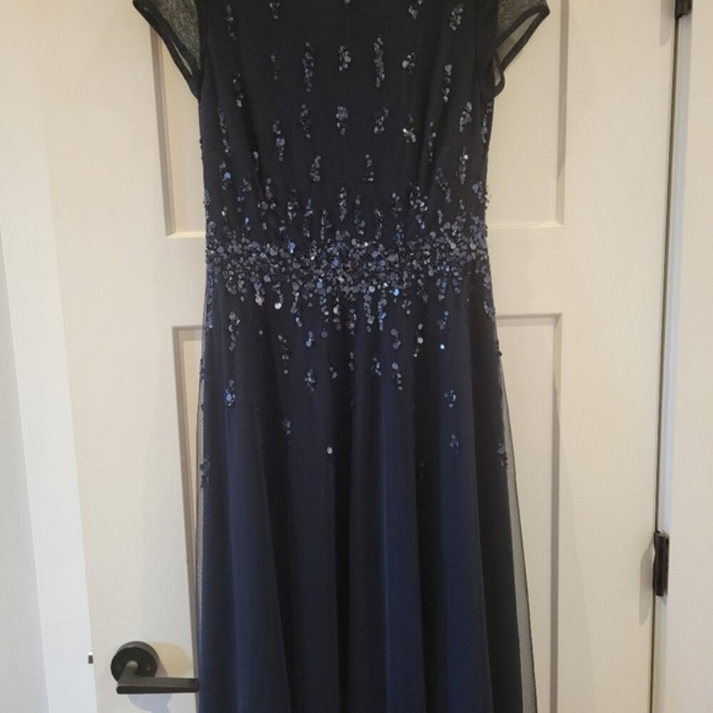 Vera Mont Cocktail Dress sparkling dark blue with lace and sequins